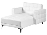 Chaise Lounge White Faux Leather ufted Modern Living Room Reclining Day Bed Black Legs Track Arms Beliani