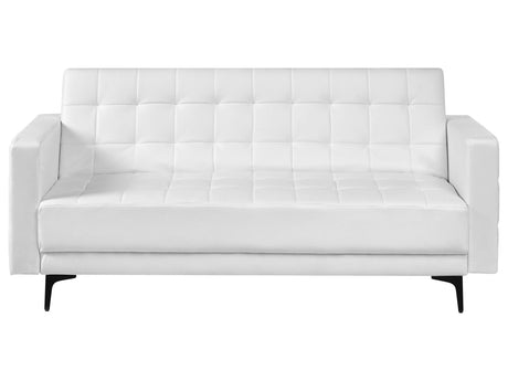 Sofa Bed White Faux Leather Tufted Modern Living Room Modular 3 Seater Black Legs Track Arm Beliani