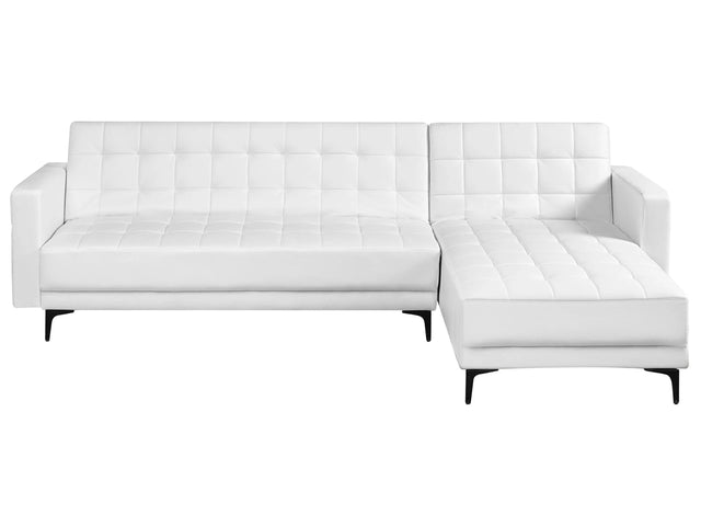 Left Hand Corner Sofa Bed White Faux Leather Tufted Modern L-Shaped Modular 4 Seater L Chaise Longue Beliani
