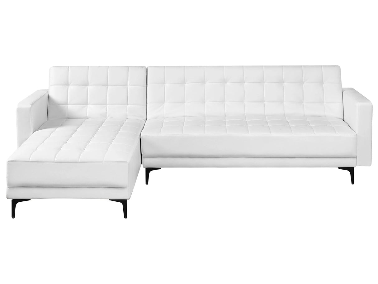 Right Hand Corner Sofa Bed White Faux Leather Tufted Modern L-Shaped Modular 4 Seater L Chaise Longue Beliani