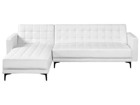 Right Hand Corner Sofa Bed White Faux Leather Tufted Modern L-Shaped Modular 4 Seater L Chaise Longue Beliani