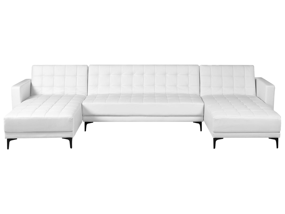 Corner Sofa Bed White Faux Leather Tufted Modern U-Shaped Modular 5 Seater with Chaise Lounges Beliani