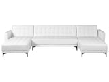 Corner Sofa Bed White Faux Leather Tufted Modern U-Shaped Modular 5 Seater with Chaise Lounges Beliani