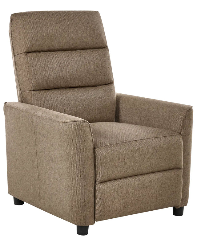 Recliner Chair Brown Fabric Upholstery Push-Back Manually Adjustable Back and Footrest Retro Design Armchair Beliani