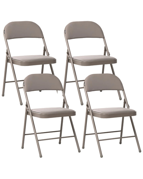 Set of 4 Folding Chairs Taupe Metal Taupe Frame Padded PU Fabric Seat and Backrest Fold Out Seats Beliani