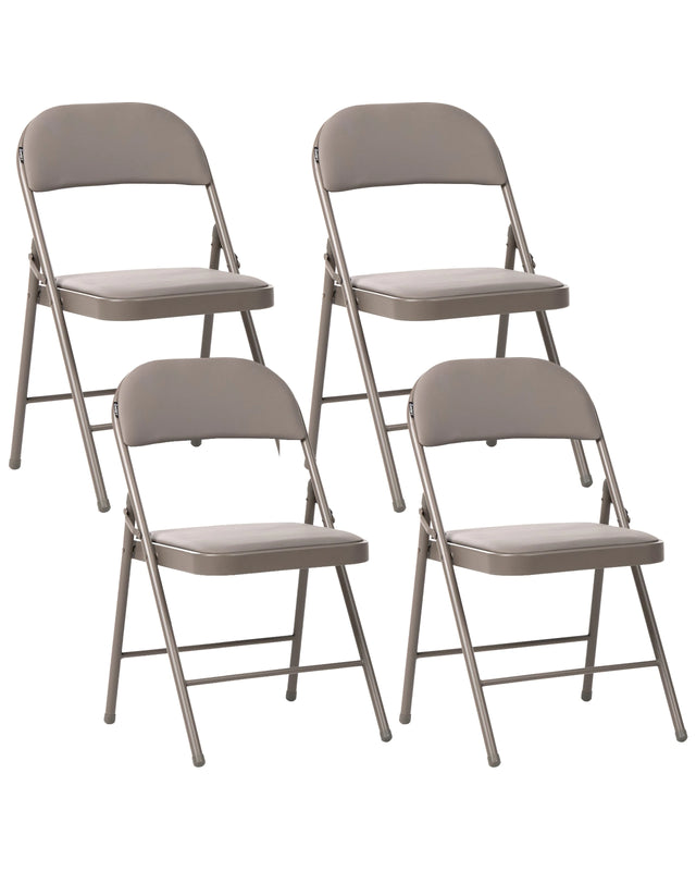 Set of 4 Folding Chairs Taupe Metal Taupe Frame Padded PU Fabric Seat and Backrest Fold Out Seats Beliani