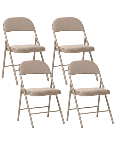 Set of 4 Folding Chairs Beige Metal Frame Padded PU Fabric Seat and Backrest Fold Out Seats Beliani