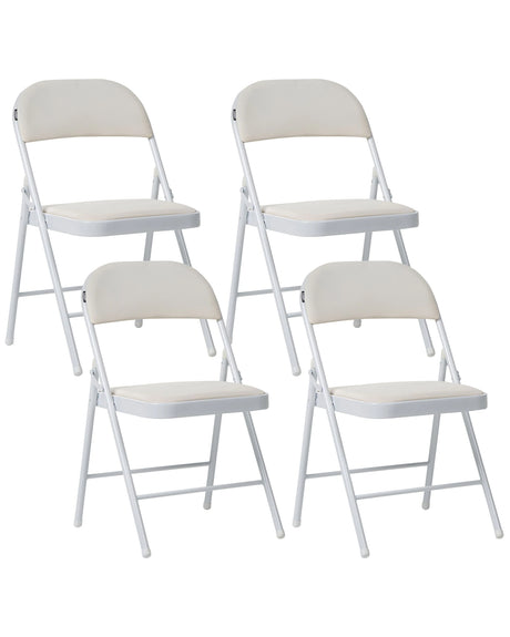Set of 4 Folding Chairs White Metal Frame Padded PU Fabric Seat and Backrest Fold Out Seats Beliani