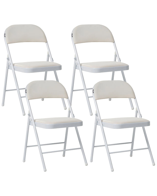 Set of 4 Folding Chairs White Metal Frame Padded PU Fabric Seat and Backrest Fold Out Seats Beliani