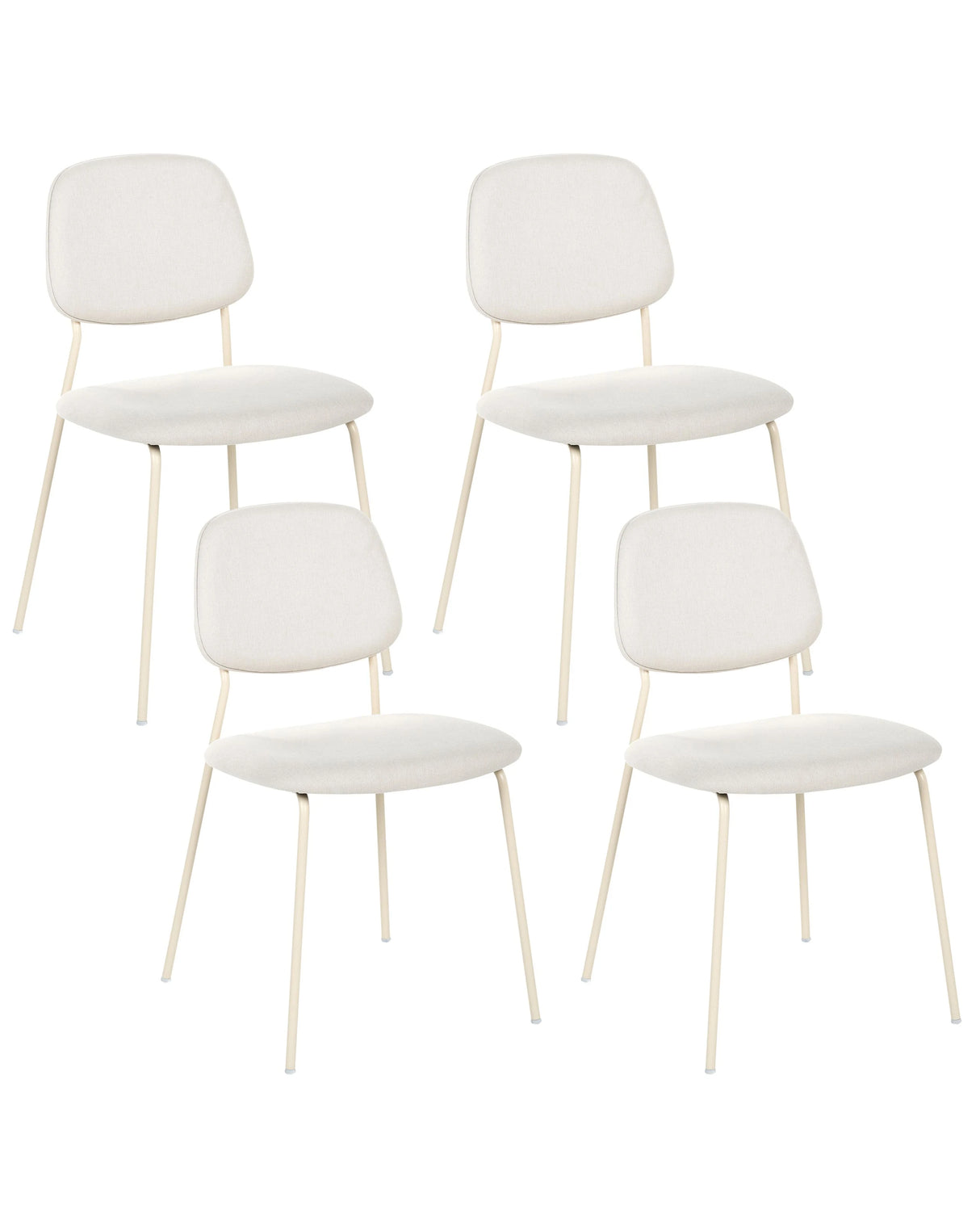 Set of 4 Dining Chairs Off-White Polyester Armless Iron Legs Protective Caps Modern Minimalism Design Dining Room Seating Beliani