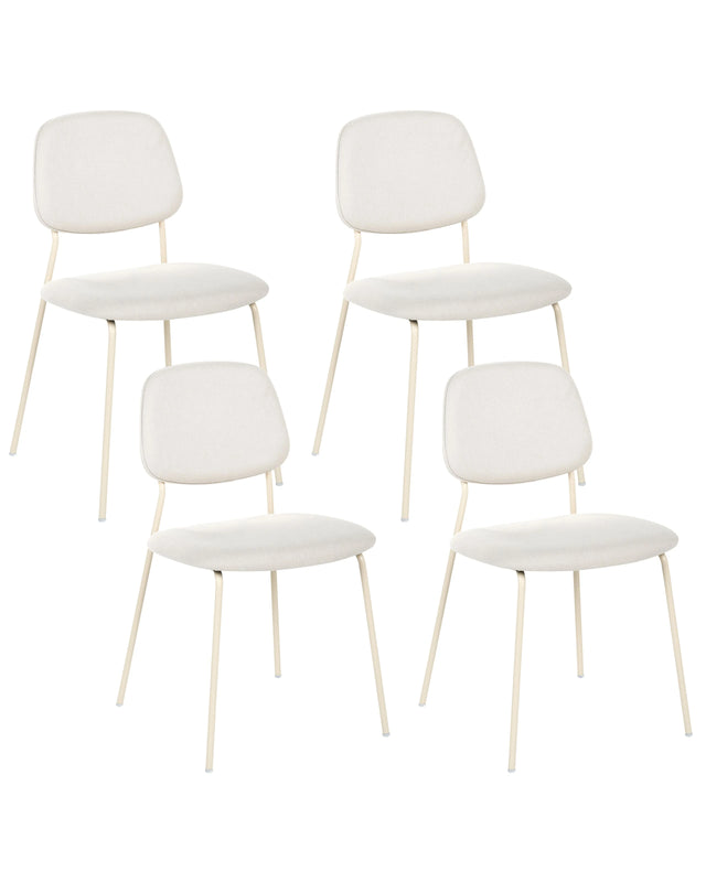 Set of 4 Dining Chairs Off-White Polyester Armless Iron Legs Protective Caps Modern Minimalism Design Dining Room Seating Beliani