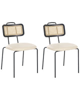 Set of 2 Dining Chairs Light Beige Faux Leather Seat PE Rattan Back Iron Legs Armless Protective Caps Modern Boho Design Beliani