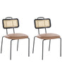 Set of 2 Dining Chairs Brown Faux Leather Seat PE Rattan Back Iron Legs Armless Protective Caps Modern Boho Design Beliani