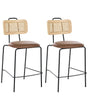 Set of 2 Bar Chairs Brown Faux Leather Seat PE Rattan Back Iron Legs Armless Protective Caps Modern Boho Design Beliani