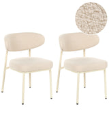 Set of 2 Dining Chairs Light Beige Boucle Armless Iron Legs Protective Caps Retro Design Dining Room Seating Beliani
