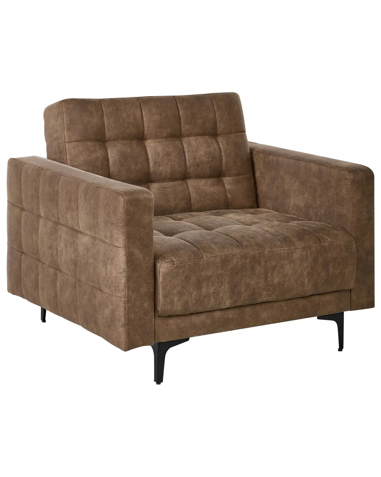 Armchair Brown Faux Leather Tufted Fabric Modern Living Room Reclining Chair Black Legs Track Arm Beliani