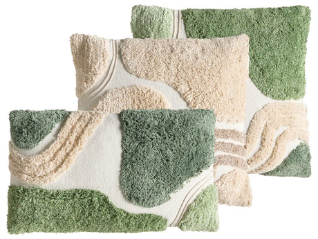 Set of 3 Scatter Cushions Green and Beige Cotton Fabric Tufted Pattern 45/30 x 45/50 cm Throw Pillow Beliani