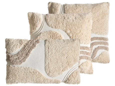 Set of 3 Scatter Cushions Beige and White Cotton Fabric Tufted Pattern 45/30 x 45/50 cm Throw Pillow Beliani
