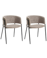 Set of 2 Dining Accent Chairs Taupe Upholstery with Armrests Metal Base Modern Design Beliani