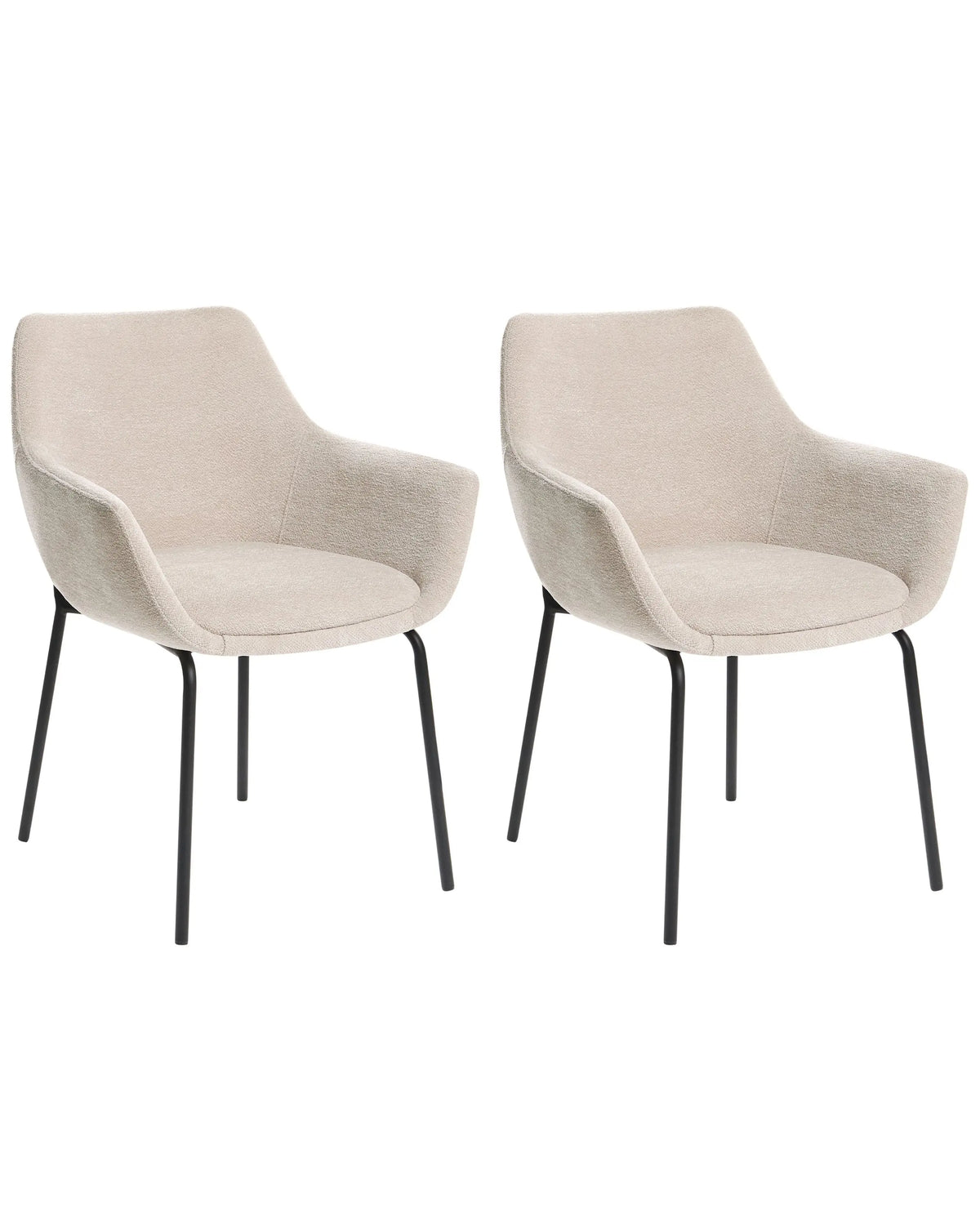 Set of 2 Dining Accent Chairs Light Beige Upholstery with Armrests Metal Base Modern Design Beliani