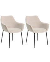 Set of 2 Dining Accent Chairs Light Beige Upholstery with Armrests Metal Base Modern Design Beliani