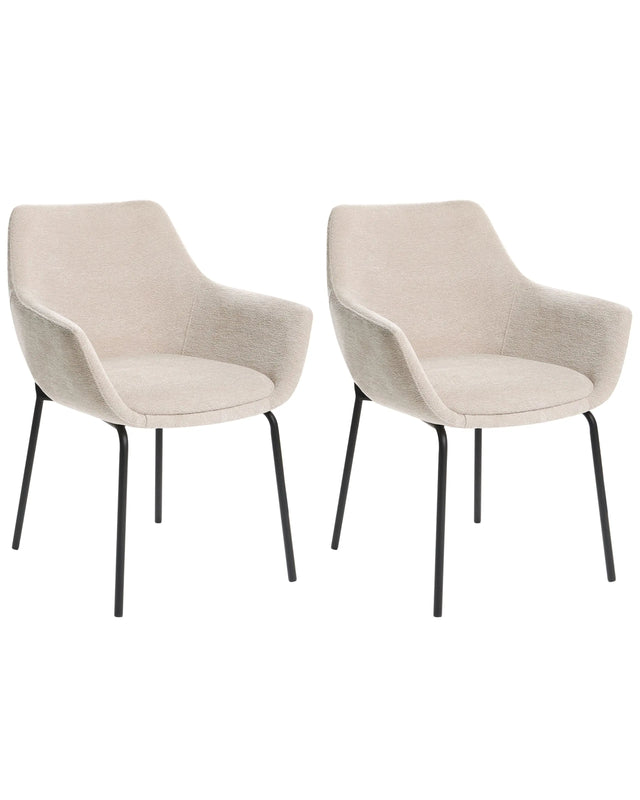 Set of 2 Dining Accent Chairs Light Beige Upholstery with Armrests Metal Base Modern Design Beliani