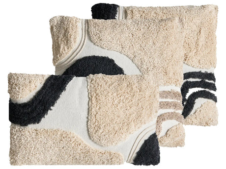 Set of 3 Scatter Cushions Beige and Black Cotton Fabric Tufted Pattern 45/30 x 45/50 cm Throw Pillow Beliani