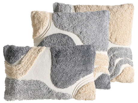 Set of 3 Scatter Cushions Beige and Grey Cotton Fabric Tufted Pattern 45/30 x 45/50 cm Throw Pillow Beliani