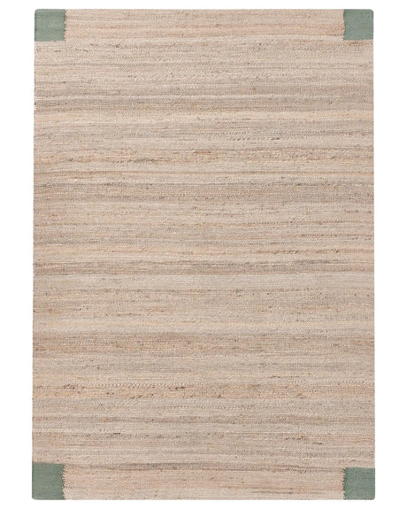 Area Rug Beige and Green Jute 160 x 230 cm Rectangular Woven Rustic Style Living Room Bedroom Beliani