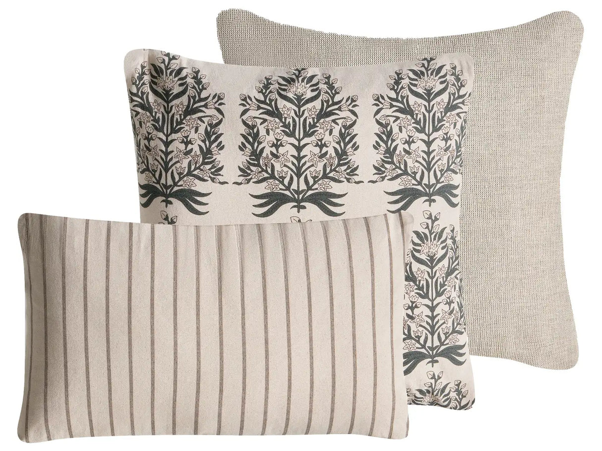 Set of 3 Scatter Cushions Beige Cotton Fabric Floral Pattern 45/30 x 45/50 cm Throw Pillow Beliani