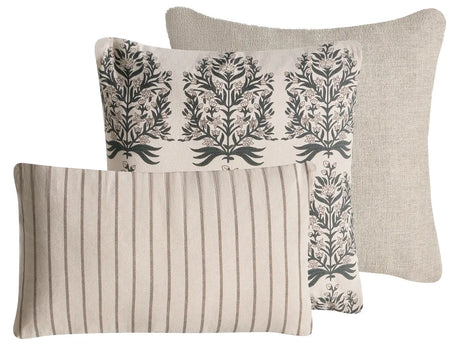 Set of 3 Scatter Cushions Beige Cotton Fabric Floral Pattern 45/30 x 45/50 cm Throw Pillow Beliani
