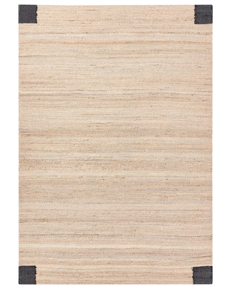 Area Rug Beige and Black Jute 160 x 230 cm Rectangular Woven Rustic Style Living Room Bedroom Beliani