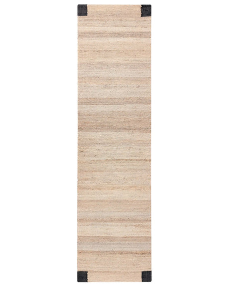 Runner Rug Beige and Black Jute 80 x 300 cm Rectangular Woven Rustic Style Hallway Bedroom Beliani