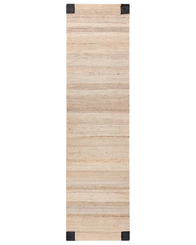 Runner Rug Beige and Black Jute 80 x 300 cm Rectangular Woven Rustic Style Hallway Bedroom Beliani