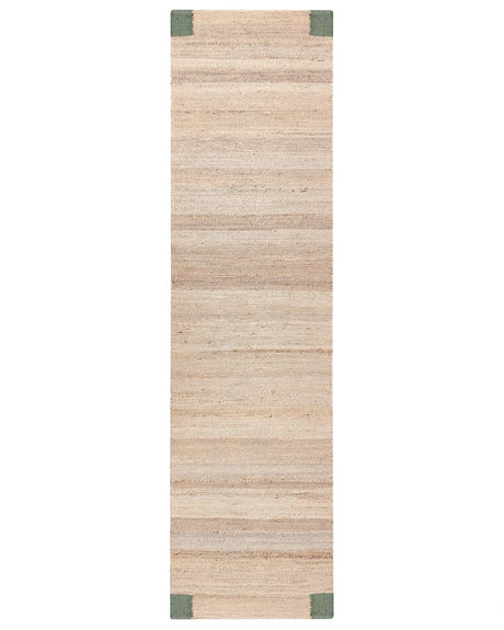 Runner Rug Beige and Green Jute 80 x 300 cm Rectangular Woven Rustic Style Hallway Bedroom Beliani