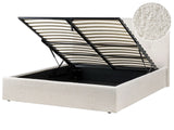 Ottoman Bed Off White Fabric Boucle Upholstery EU King Size Headboard Storage Function Modern Design Beliani