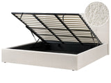 Ottoman Bed Off White  Fabric Boucle Upholstery EU Super King Size Headboard Storage Function Modern Design Beliani