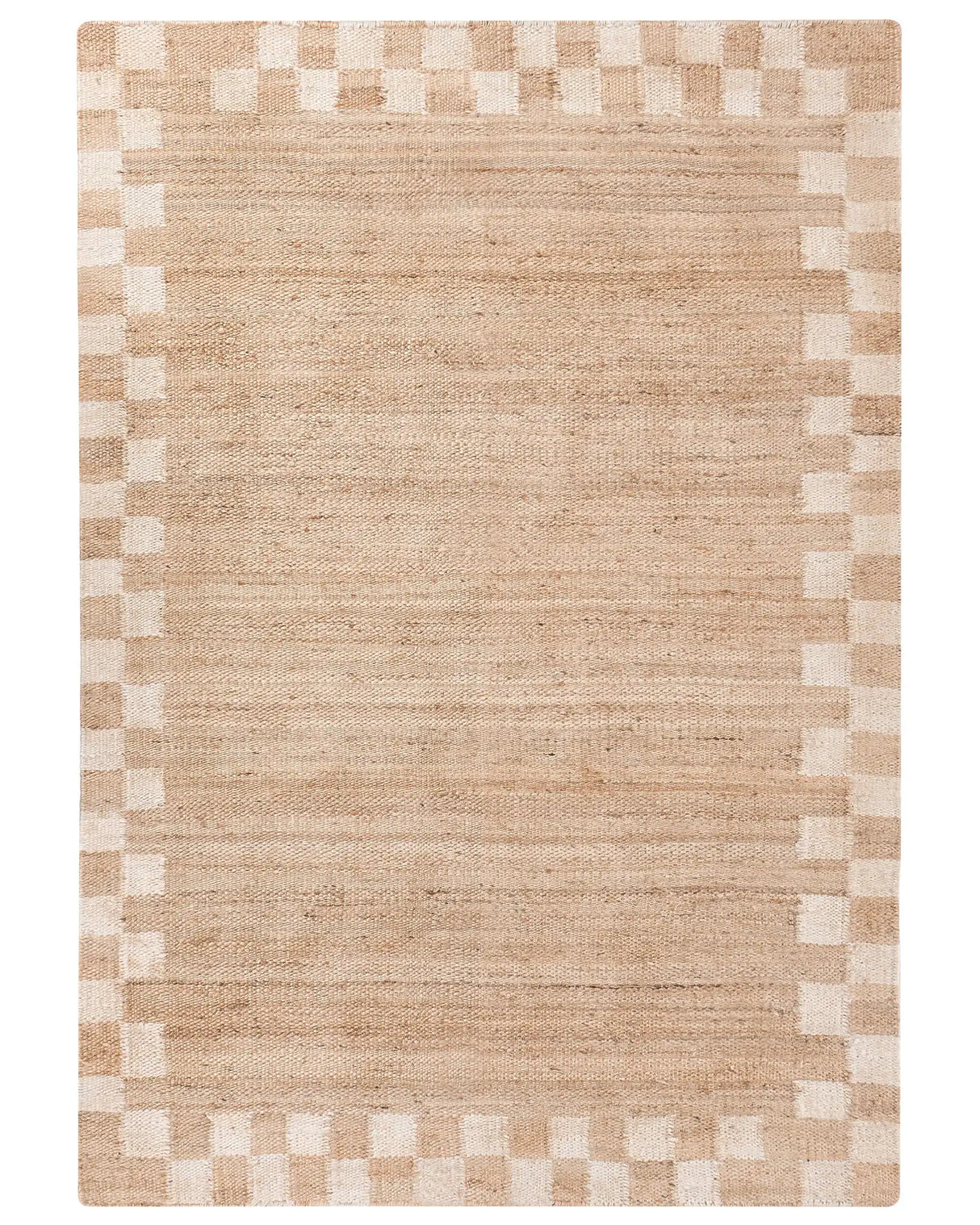 Area Rug Light Beige Jute Cotton 160 x 230 cm Rectangular Woven Rustic Style Living Room Bedroom Checkered Border Beliani