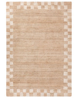 Area Rug Light Beige Jute Cotton 160 x 230 cm Rectangular Woven Rustic Style Living Room Bedroom Checkered Border Beliani