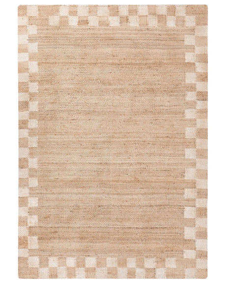 Area Rug Light Beige Jute Cotton 160 x 230 cm Rectangular Woven Rustic Style Living Room Bedroom Checkered Border Beliani