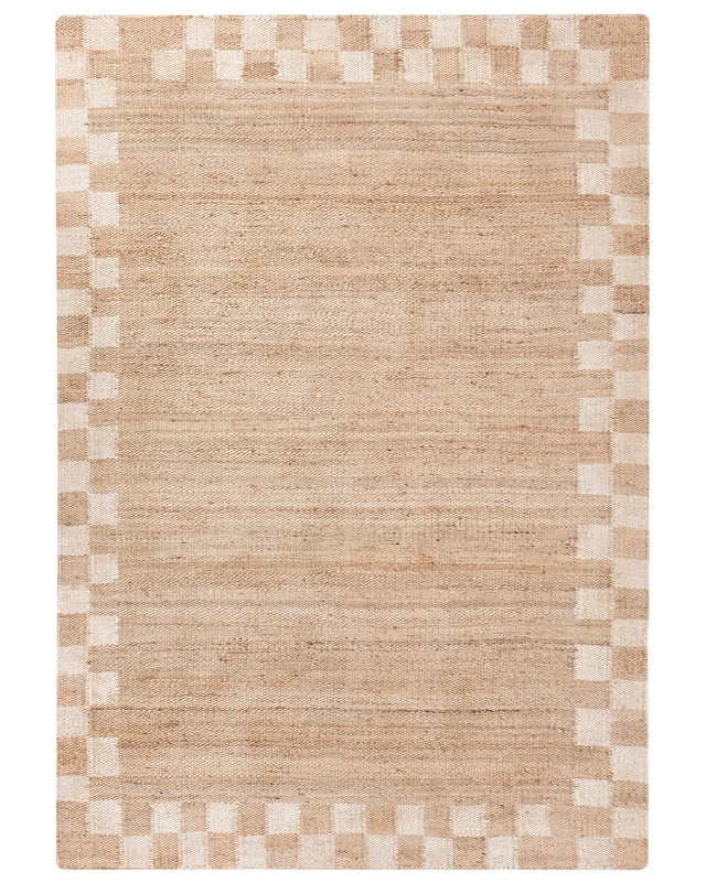Area Rug Light Beige Jute Cotton 160 x 230 cm Rectangular Woven Rustic Style Living Room Bedroom Checkered Border Beliani
