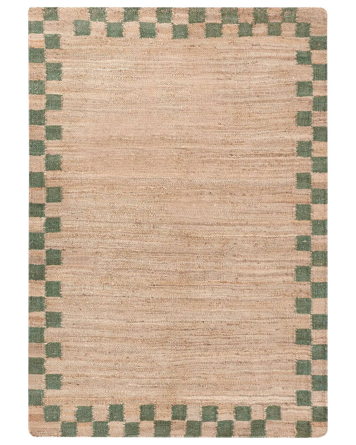 Area Rug Beige and Green Jute Cotton 160 x 230 cm Rectangular Woven Rustic Style Living Room Bedroom Checkered Border Beliani