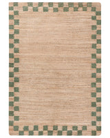 Area Rug Beige and Green Jute Cotton 160 x 230 cm Rectangular Woven Rustic Style Living Room Bedroom Checkered Border Beliani
