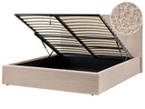 Ottoman Bed Beige Fabric Boucle Upholstery EU King Size Headboard Storage Function Modern Design Beliani
