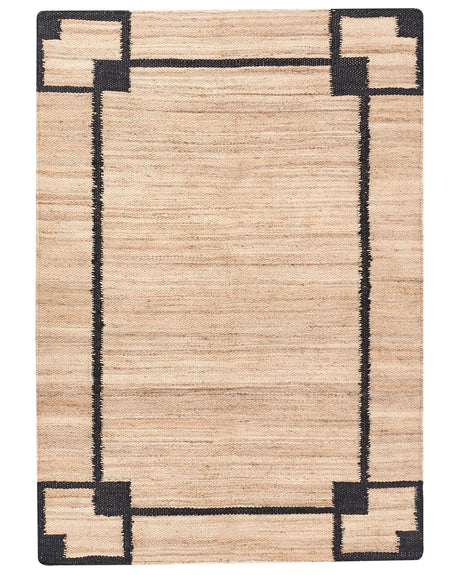 Area Rug Beige and Black Jute 160 x 230 cm with Pattern Rectangular Woven Rustic Style Living Room Bedroom Beliani