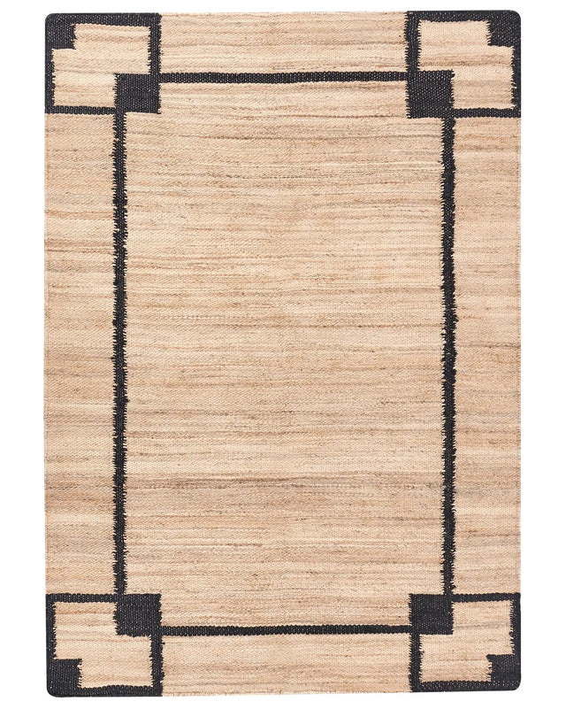 Area Rug Beige and Black Jute 160 x 230 cm with Pattern Rectangular Woven Rustic Style Living Room Bedroom Beliani