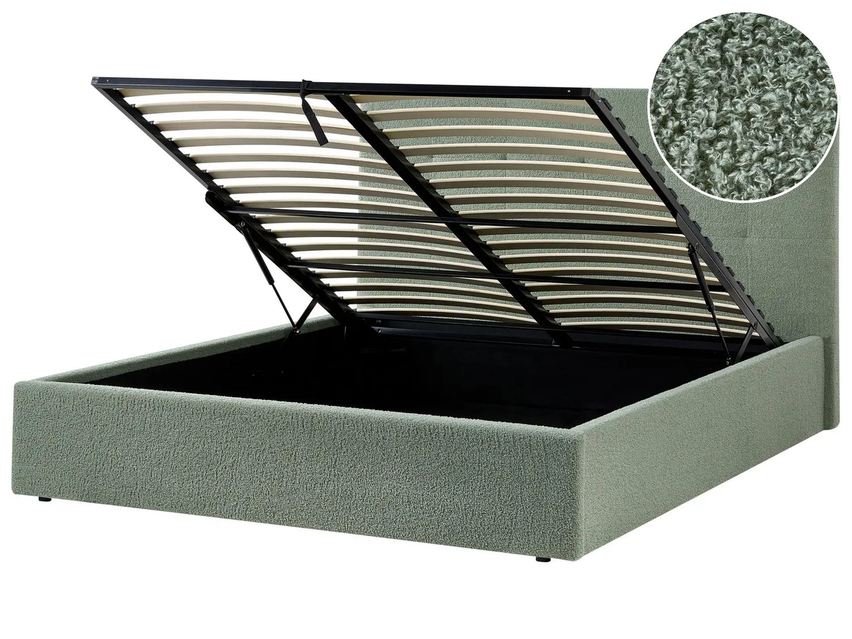 Ottoman Bed Green Fabric Boucle Upholstery EU King Size Headboard Storage Function Modern Design Beliani