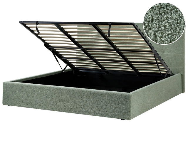 Ottoman Bed Green Fabric Boucle Upholstery EU Super King Size Headboard Storage Function Modern Design Beliani