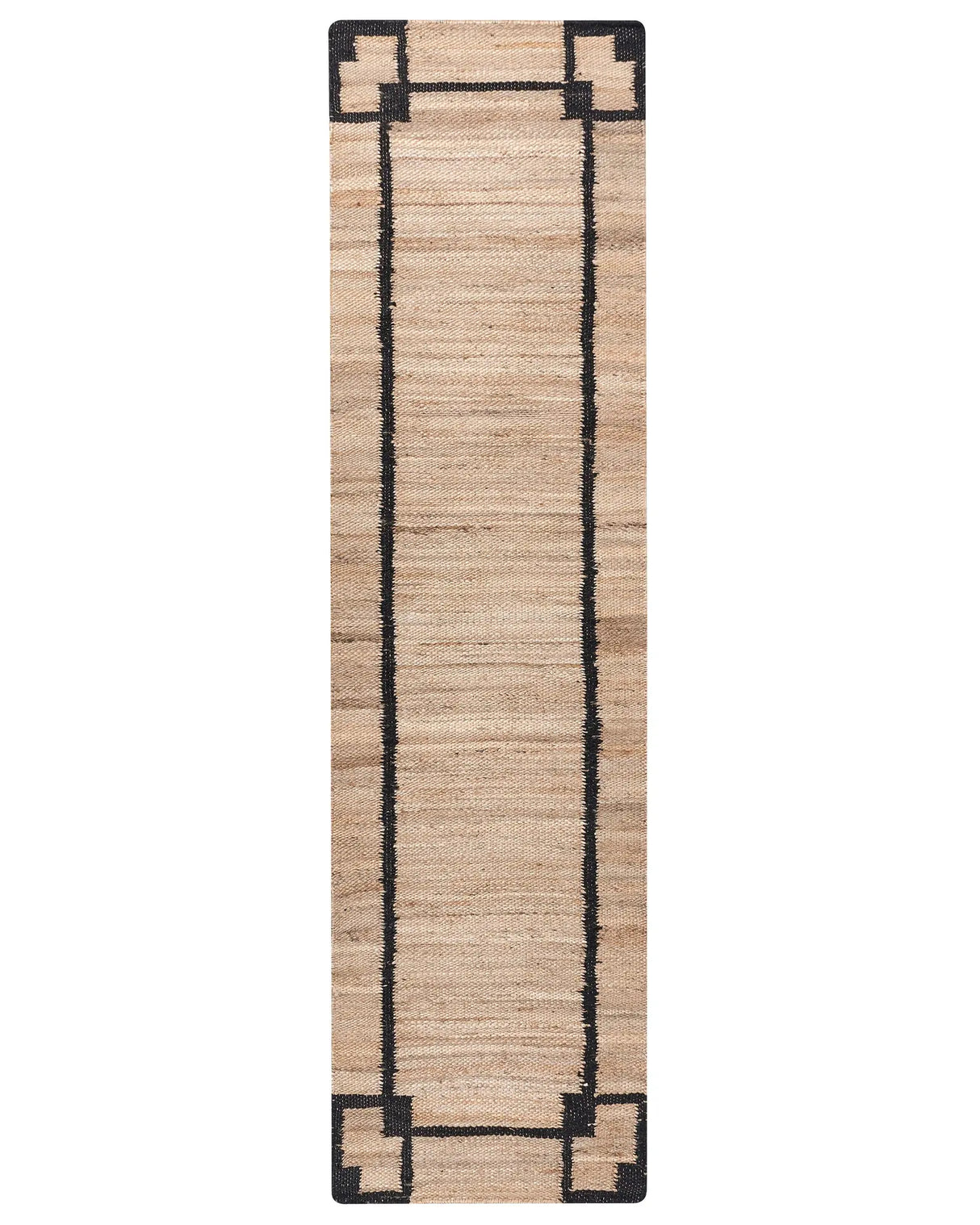 Runner Rug Beige and Black Jute 80 x 300 cm with Pattern Rectangular Woven Rustic Style Living Room Bedroom Beliani
