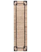Runner Rug Beige and Black Jute 80 x 300 cm with Pattern Rectangular Woven Rustic Style Living Room Bedroom Beliani